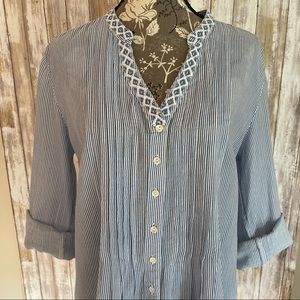 STYLE & CO Blouse Striped Light Blue long sleeve